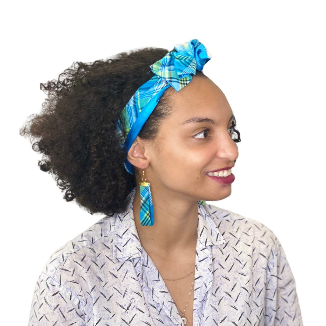 Bandeau serre-tête madras bleu
