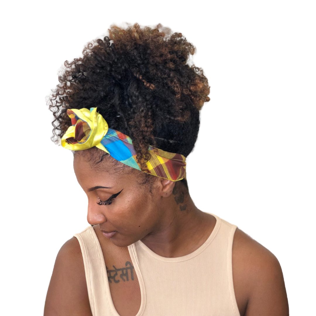 Bandeau serre-tête madras marron jaune